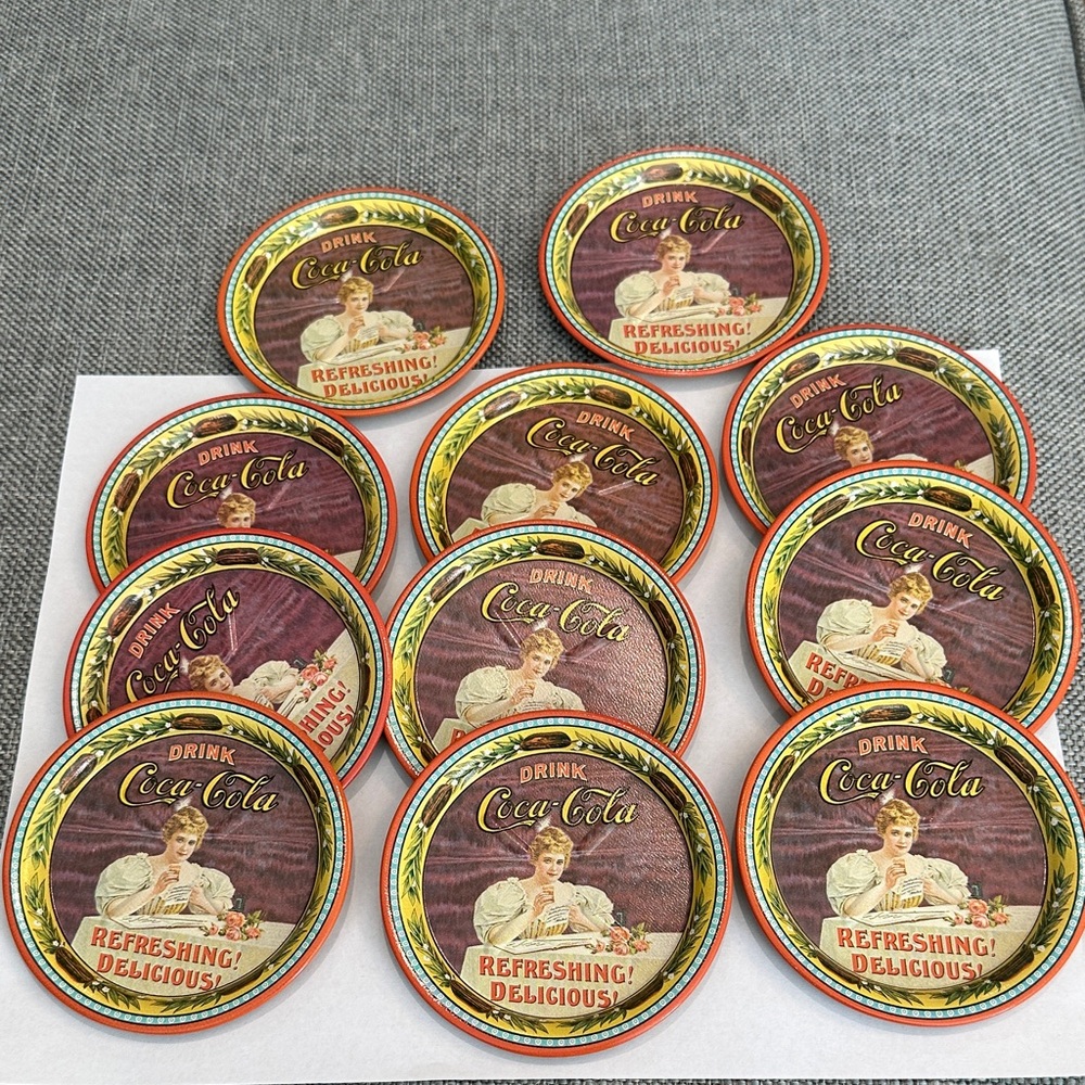 A dozen 75th anniversary, Coca-Cola-Cola Decorative Tin Coaster Set